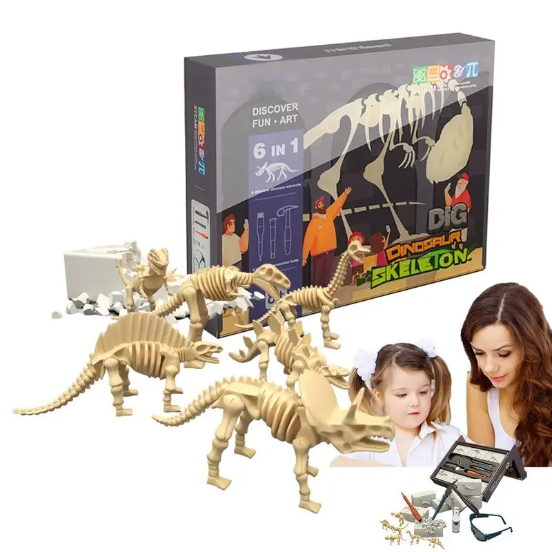 

Children Fossil Digging Toy 6-in-1 Dinosaur Fossil Creative Digging Toy Parent-Child Interactive Toys Students Science