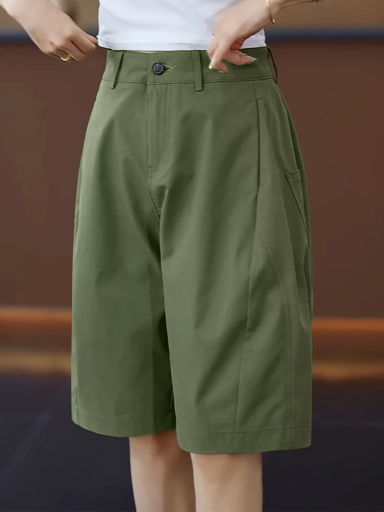 

High Waist Loose Casual Summer Thin Five-Point Pants Women's Outerwear Workwear Shorts Korean Style Commute Wind Polyester Fiber