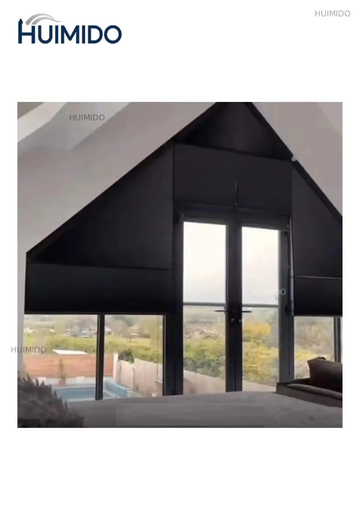 Custom-made Sunroad Smart Trapezoidal Blinds with Irregular Cellular Shading | Motorized Triangular Honeycomb Operable Panels