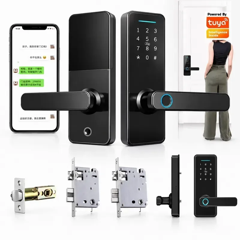 Indoor Password Lock Tuya WiFi Wooden Door Smart Lock Mobile Phone Remote Card Fingerprint Smart Home Device
