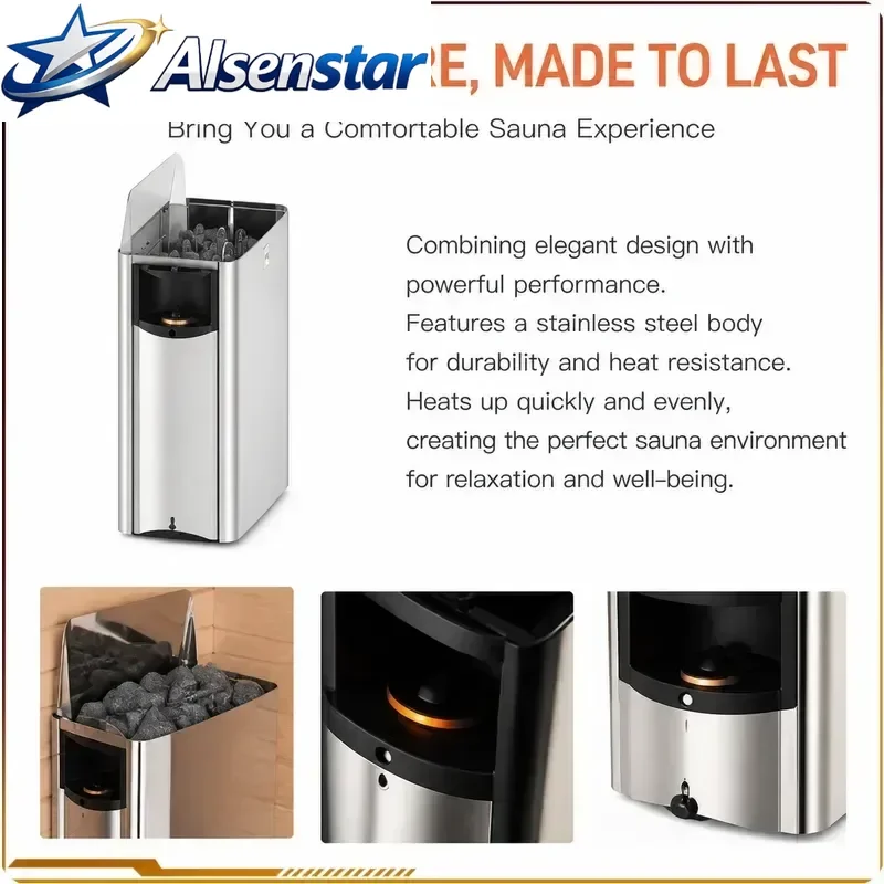 9KW Wall Mounted Sauna Heater Dry Stove Electric Indoor Home Spa Steam Bath Room Heating Unit Compact Design Fast Heat Up