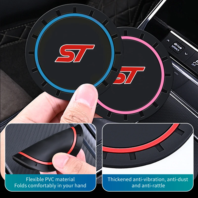 2Pcs Car Coaster Console Silicone Water Cup Anti-slip Pad Accessories For Ford ST Racing Performance Focus Mk2 Mk3 Fiesta Ranger view 4