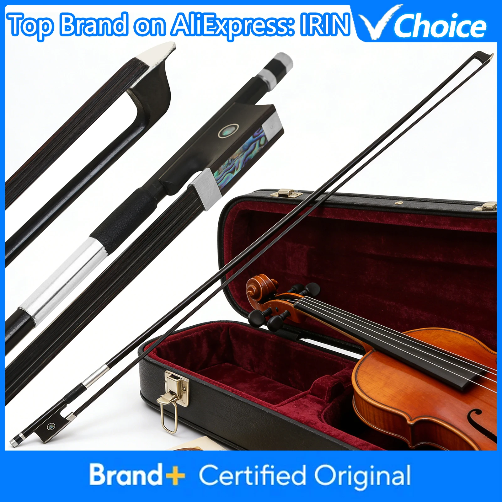 IRIN QA-31 Violinbogen aus schwarzer Kohlefaser mit Ebenholz-Saitenhalter, Geigenbogen mit Rosshaar, Übungs-Violin-Zubehörteil