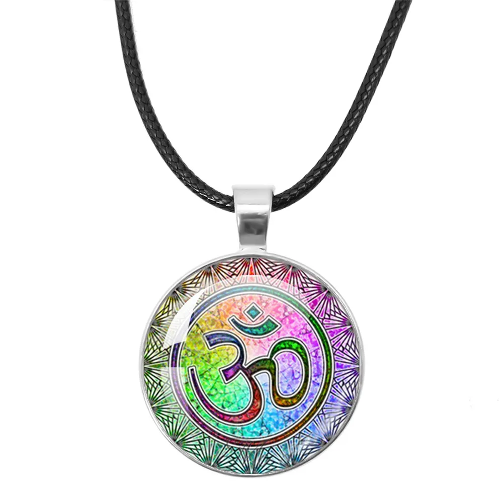 OM Yoga Jewelry Necklaces OM Symbol Buddhism Zen Unique Mandala Flower Rope Chain Glass Pendant Necklaces For Women Gift Jewelry