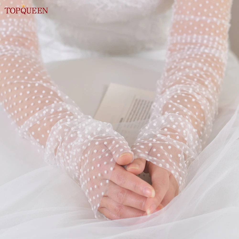 

TOPQUEEN Свадебные перчатки в горошек, высококачественные тюлевые перчатки, белые, красивые, длиной до локтя, аксессуары для вечеринок T15