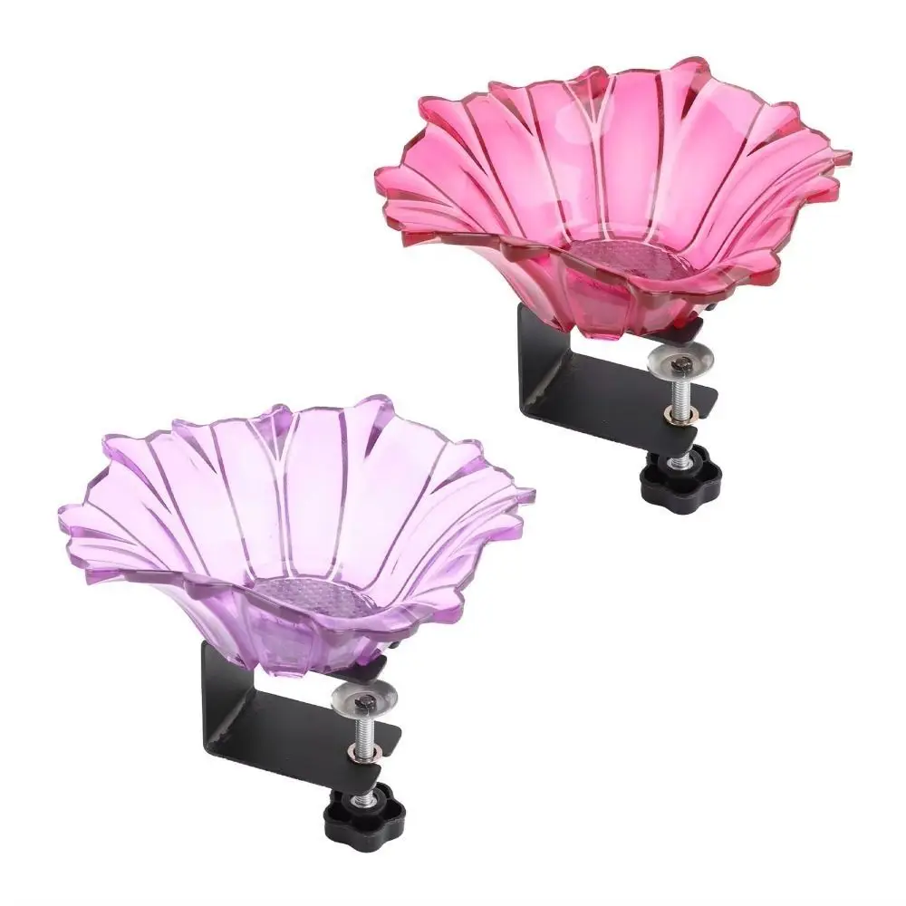 

Deck Mounted Garden Bird Feeder Flower Shape Stable Structure Clip on Bird Bath Bowl with Adjustable Clamp Multifunctional