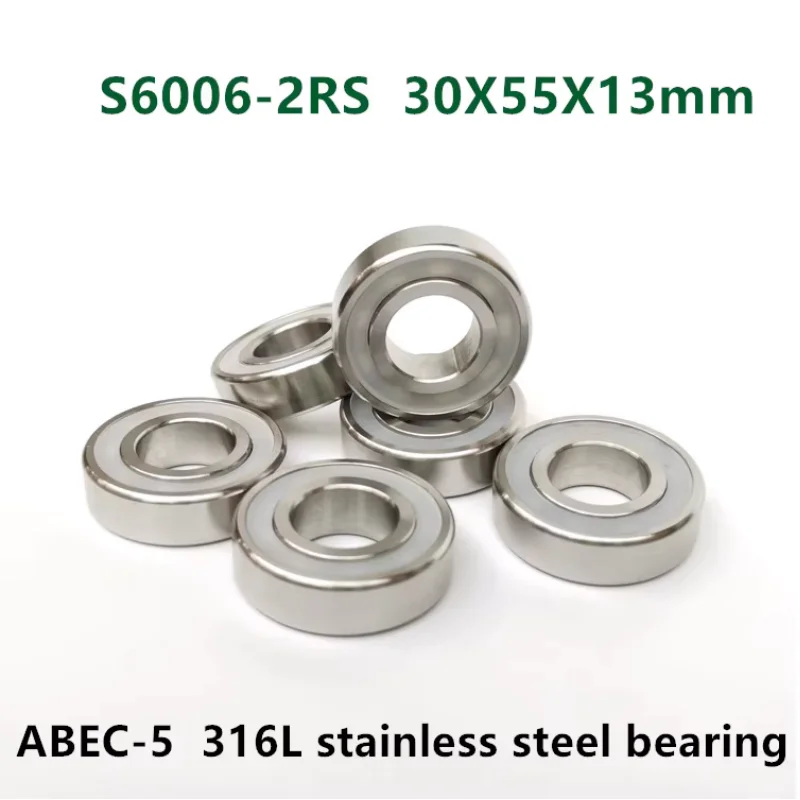 10pcs S6006-2RS 316L stainless steel deep groove ball bearing 30*55*13mm waterproof  anti-corrosion bearings S6006RS 30x55x13