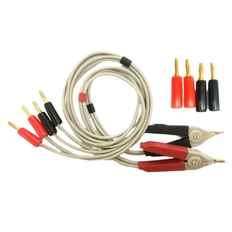 4 Wire Probe Silicone Banana Connector Multimeter Test Wire Lead Clip Cable for LCR Meter-Terminal Low Resistance 1 Pair