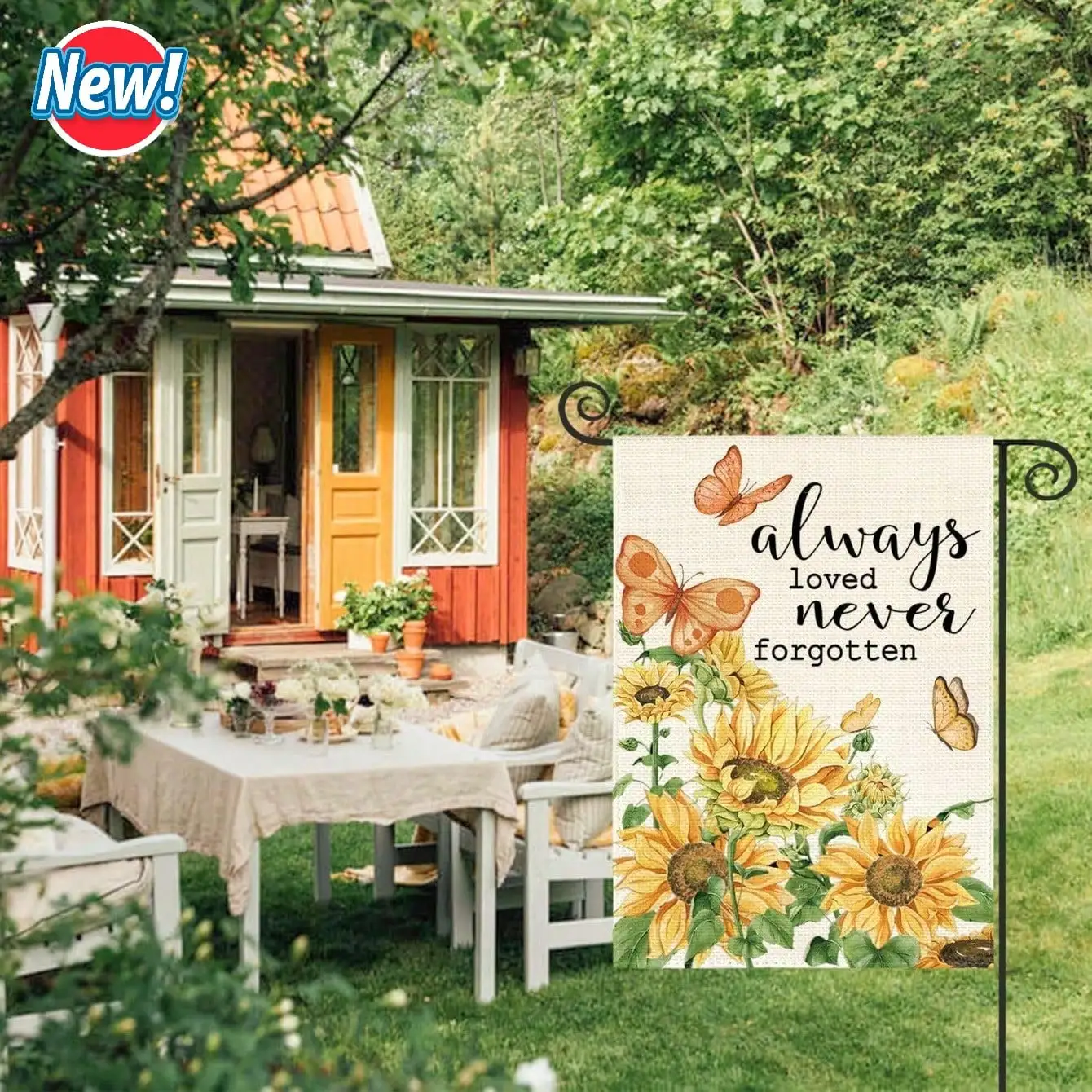 

Флаг для мемориального сада «Всегда любим, никогда не забыт» с подсолнухами, для выражения соболезнования и памяти, водонепроницаемый, для улицы