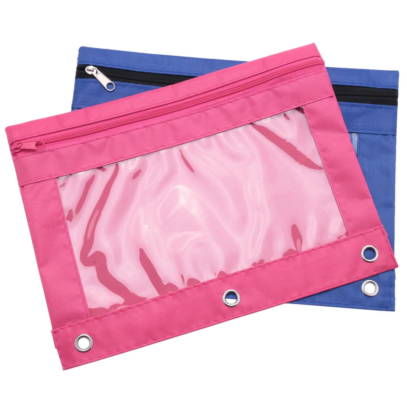 ABRI-18 Pieces Ring Binder Pouch Pencil Bag With Holes 3-Ring Zipper Pouches With Clear Window (6 Colors)