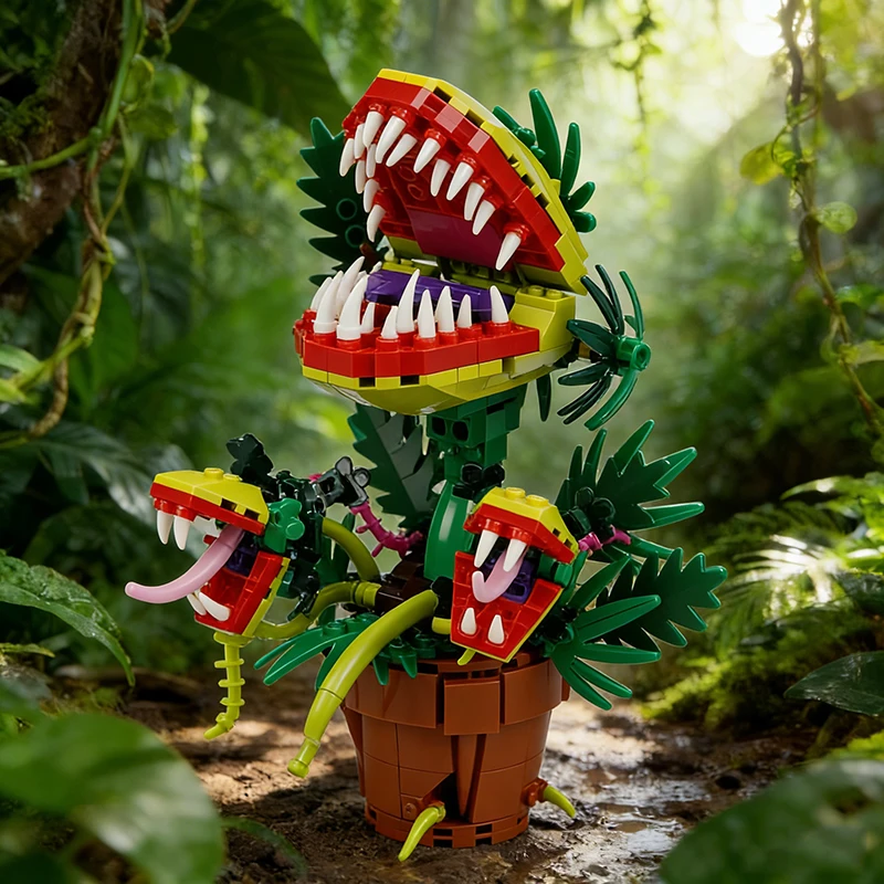 Creative Carnivorous Potted Plant Man-Eating Flower Building Blocks Home Decoration Collection Brick Toy Gift For Teenager Adult