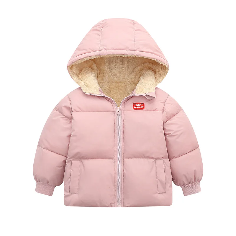 

Autumn Winter Boys Girls Padded Jacket Pure Color Warm Thickened Short Jacket Hooded Outerwear Comfortable Children Clothing