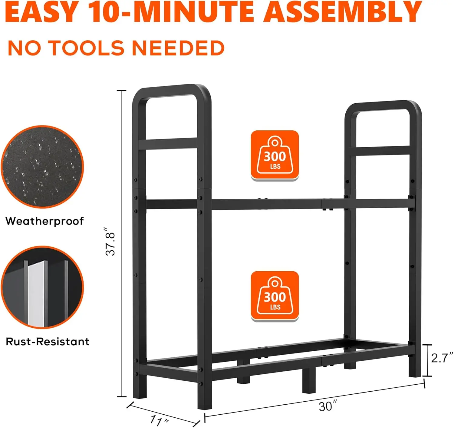 2-Tier Large Firewood Rack Outdoor Indoor with Log Carrier Bag, 30" Stable Log Holder Rustproof Metal Wood Rack for Fireplace Pa