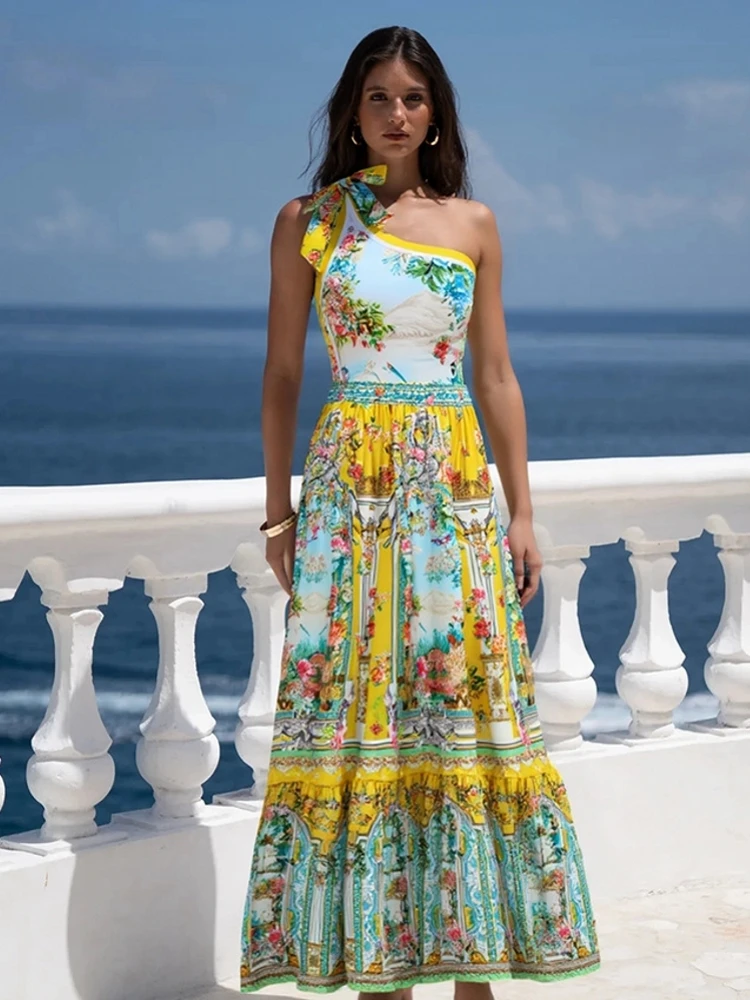 

Retro Bikini Printed Fashion Two Piece Swimsuit And Cover Up With Skirt Tight Women's Bandage Summer Beach Luxury Elegant