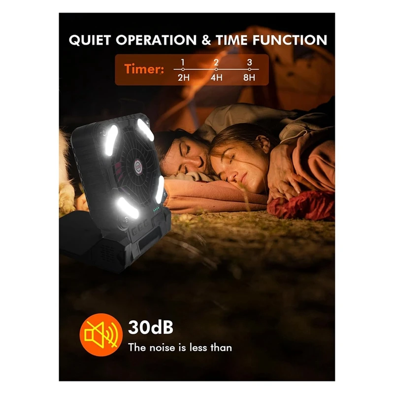Op Zonne-Energie Aangedreven Ventilator Kamperen Met Led-Licht, Draagbare Kampeerventilator Met Zonnepaneel, Oplaadbare Tentkampventilator