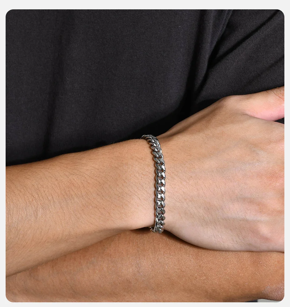 Vnox 6//12mm kubanische Ketten armbänder für Männer Frauen, massiver Edelstahl Bordstein kette Armband Schmuck – Detail 2