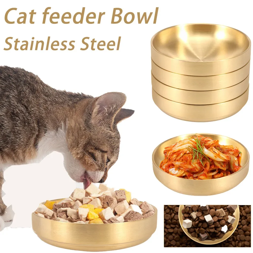 

4 Pcs Cat Food Bowl Stainless Steel Round Shape Dog Cat feeder Bowl Large Opening Shallow Dish Pet feeding & watering supplies