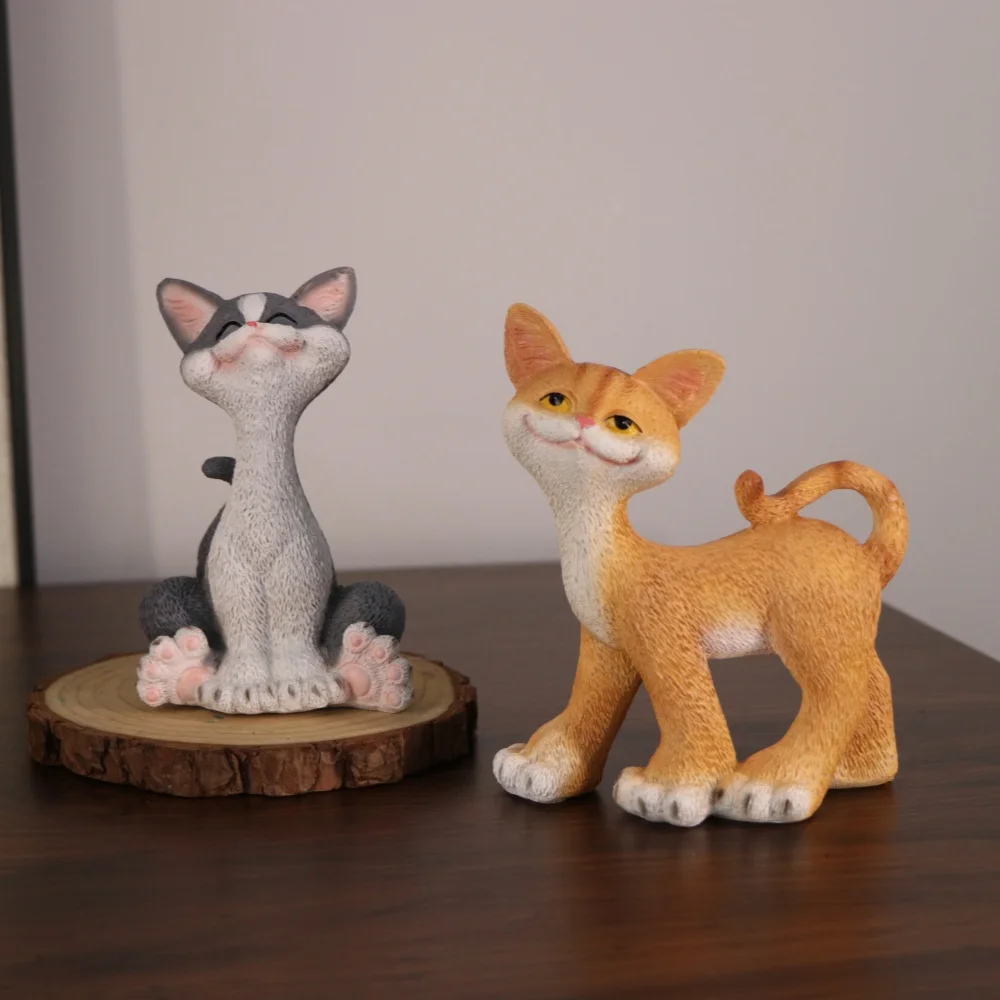 Niedliche Katzenfigur, realistisches Tiermodell, Glückskatzen-Statue aus Kunstharz, Dekoration für Wohnzimmer, Schreibtisch, Geschenk für Kinder – Detail 2