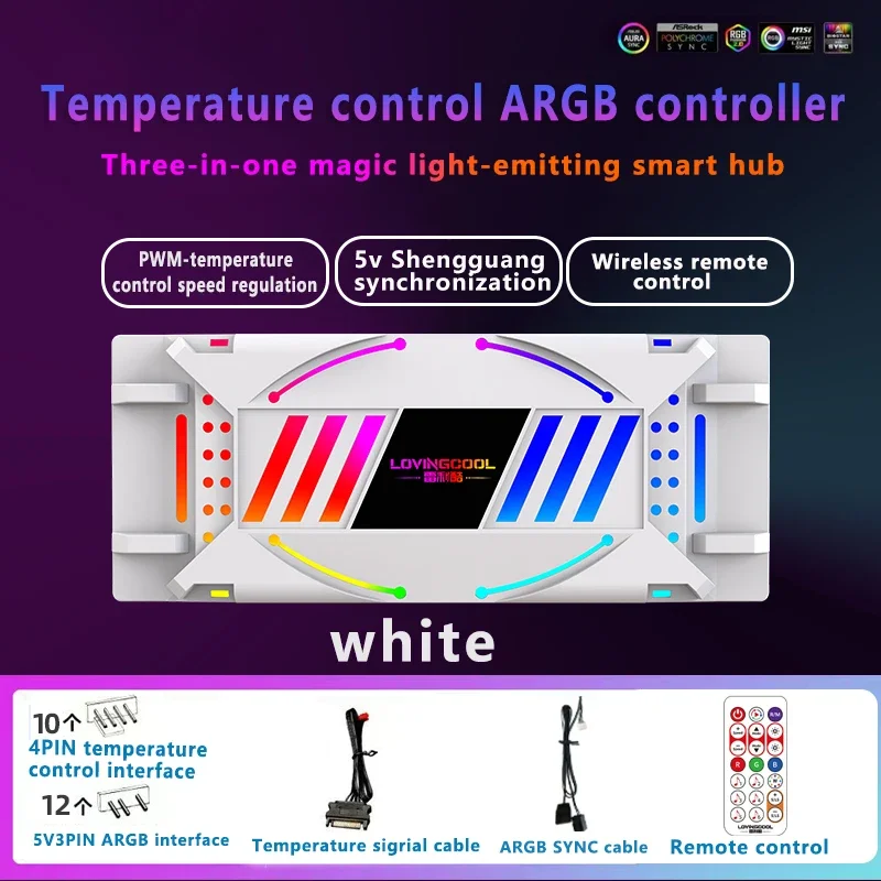 

3 in1 ARGB Controller 4Pin PWM 5V 3Pin ARGB Cooling Fan Smart Remote Controller for Computer Case Chassis Radiator Fan