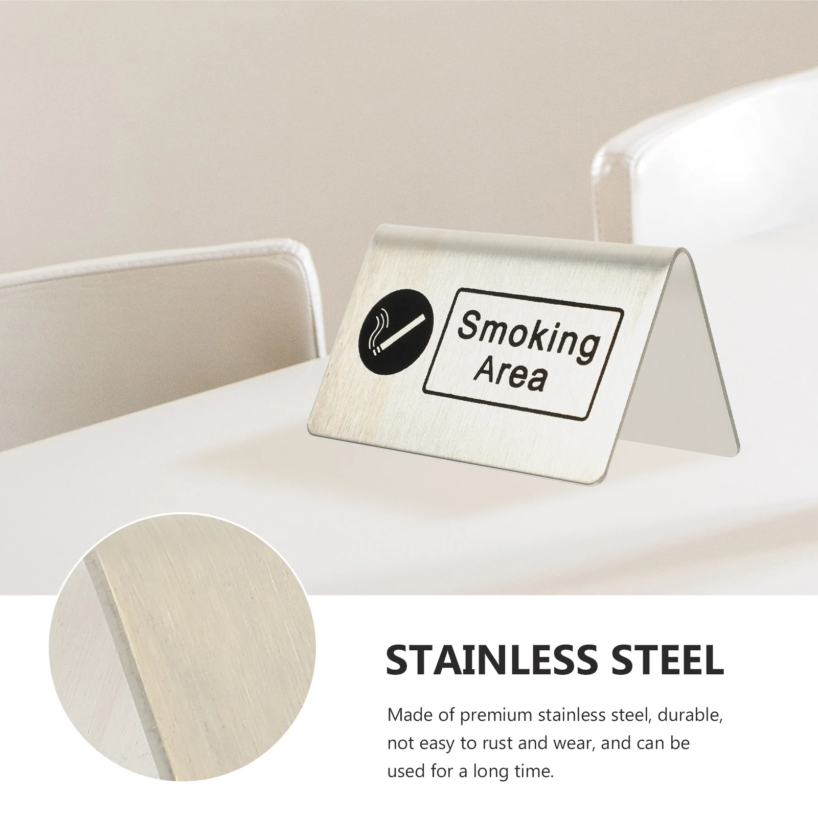 Stainless Steel Smoking Area Table Signboard Indoor Sturdy Warning Indicator Public Places Clear Printed Stackable Easy
