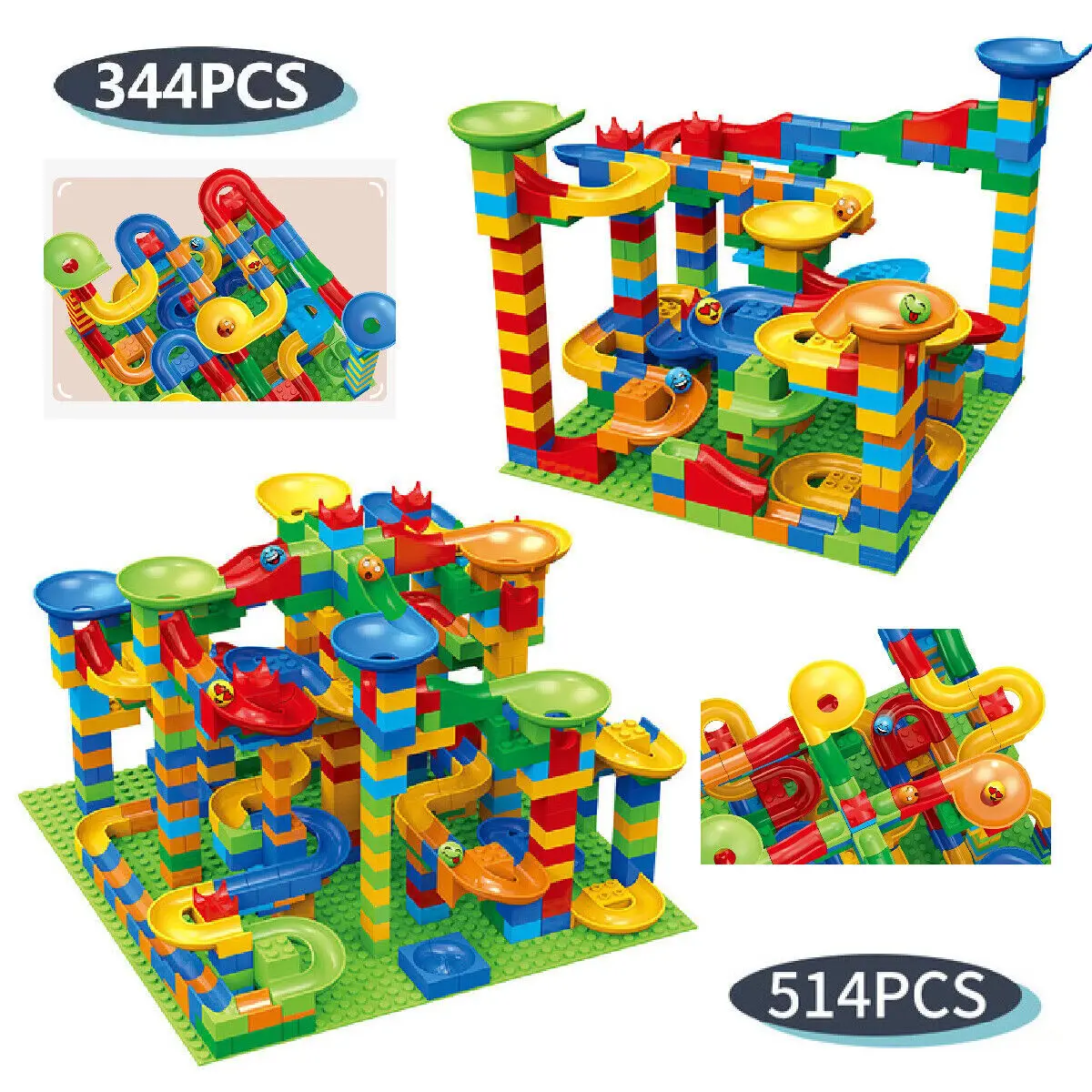 344/514 PCS Marble Race Run Blocks Maze Ball Track Toy Compatible City Building