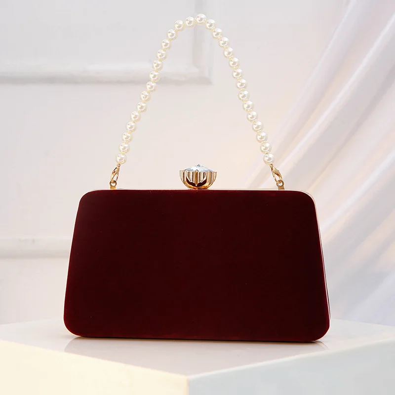 New Arrival Velvet Evening Bags Women's Retro Burgundy Handbag Birthday/wedding Party Mother's Clutch Bag Ladies Velour Purse 3