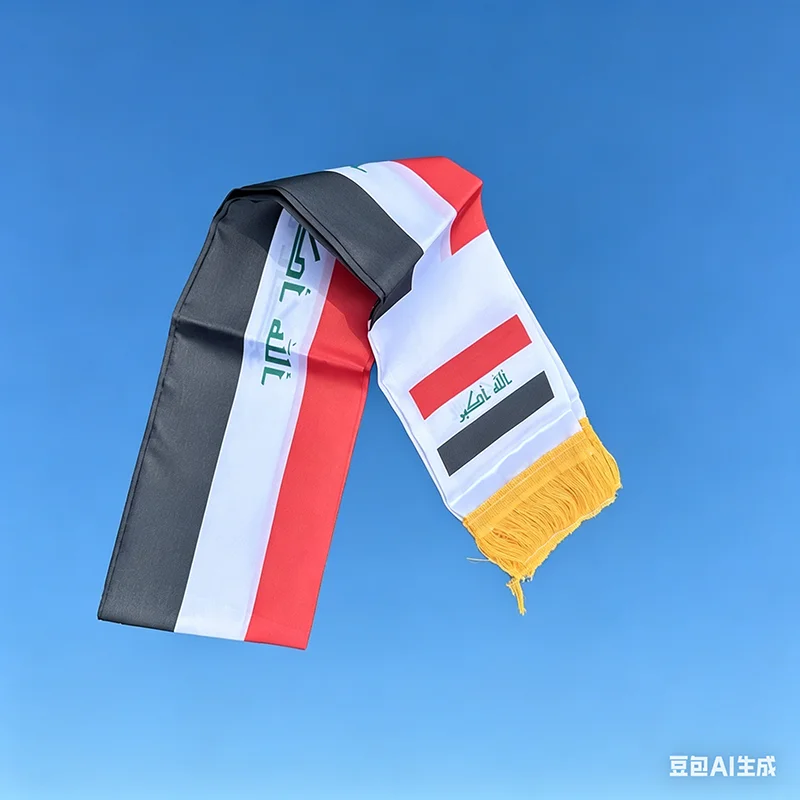 Z-ONE FLAG  2026 14x135cm Iraq Scarf  Double-sided Printed  Satin  Iraq Flag Scarf Tassels Suitable for Football, Sports