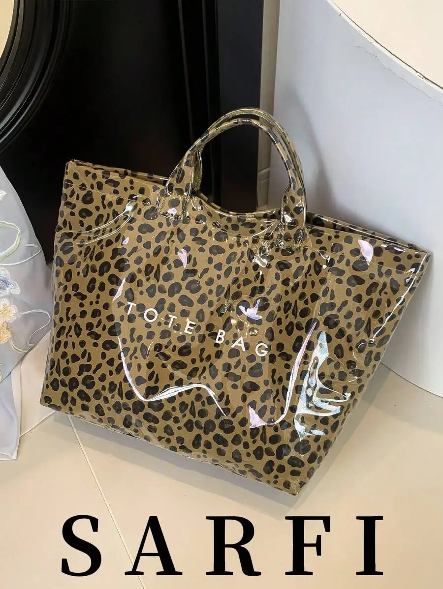 

Leopard Print PVC Tote Bag for Women - Large Capacity, Lightweight, Waterproof Top-Handle Bag