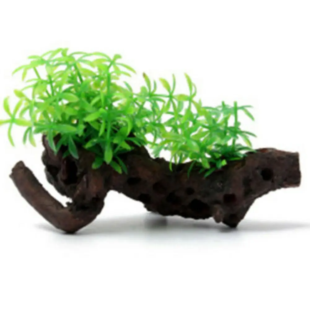 Fish Tank Accessories Artificial Green Plants Green Fish Tank Decorations Aquarium Decor Plastic Plants with Faux Wood Base