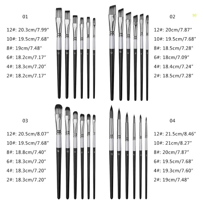6 ชิ้น Paintbrush ศิลปินแปรงทาสีสำหรับอะคริลิคสีน้ำ Gouache ภาพวาด Dropship