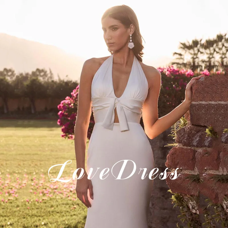 Robe de Mariée Sirène en Satin, Tenue Moderne, Simple, à Col en V Profond, Dos Ouvert, sur Mesure, pour les Patients, Quelle que soit la Traîne de Balayage