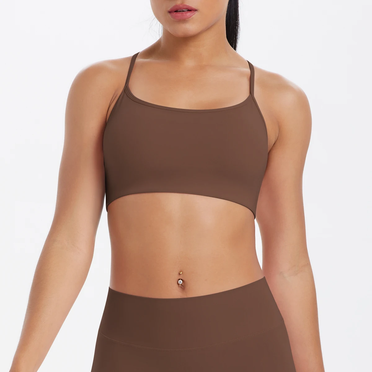 Tanktop für Damen, Yoga-BH, Yoga-Unterwäsche mit Brustpolster, einfarbig, schöner Rücken, Kreuz-BH, stoßfestes Workout-Top für Fitness und Laufen. – Detail 6