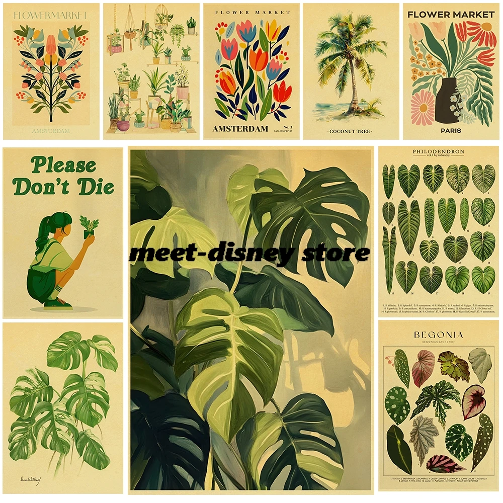 Posters Green Plant Leaves Indoor Aesthetic Minimalist Casual Art Living Room Cafe Modern Kraft Paper Print Bar Poster Gift