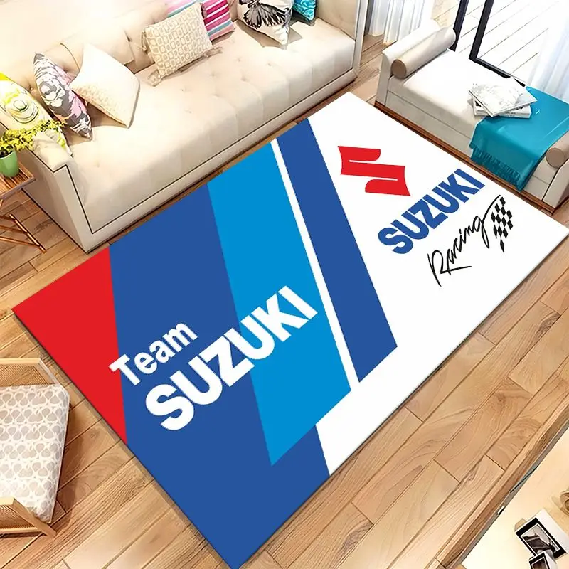 Vintage S-Suzuki Racing Biker Garage Moto Soft Non-Slip Large Area Rug for Living Room,Bedroom Carpet Mat for Sofa,Home Decor