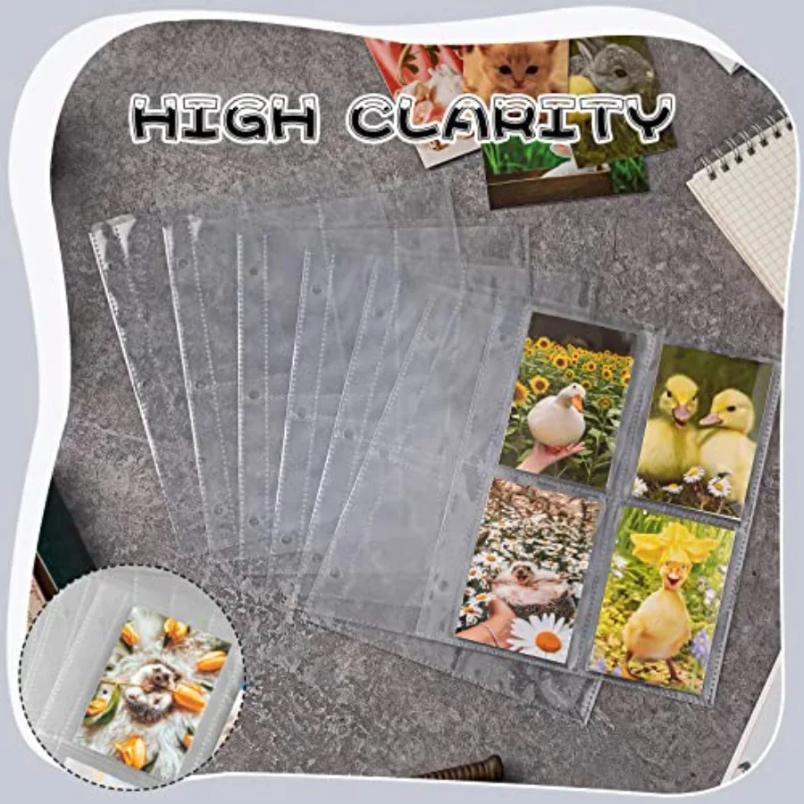 70 حزمة 560 جيوب 2.5x3.5 4 جيوب بطاقة الموثق الأكمام بطاقة التداول الأكمام ل A5 3 حلقة الموثق DoubleSided UltraClear Remov