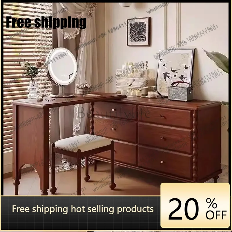 Factory DirectFrench medieval style all solid wood dresser chest cabinet integrated retractable corner makeup table