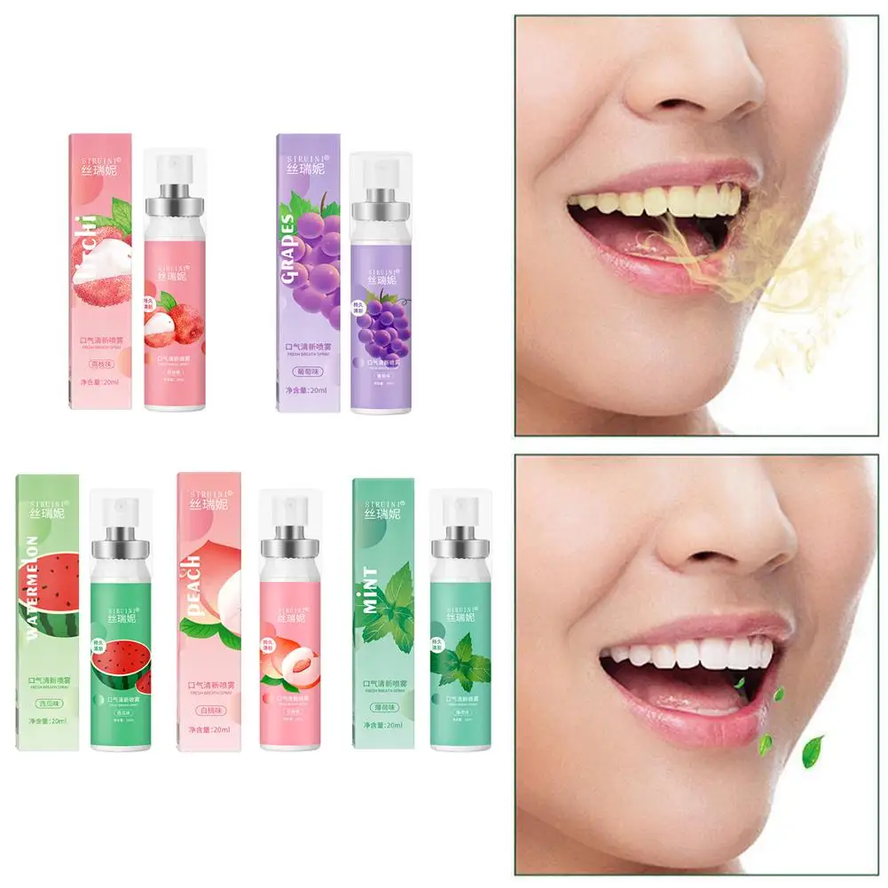 Oral Fresh Spray Peach Mint Grape Litchi Flavor Mouth Smoke Fresh Freshener Oral Breath Remove Portable 20ml Spray Mouth Sp D3T1