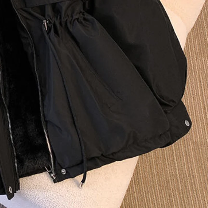 

Hot 2026 Women New Winter Fashion Warm Fleece Cotton Jacket with Western Style Waist Hooded Small Man Imitation Fur Cotton Coat