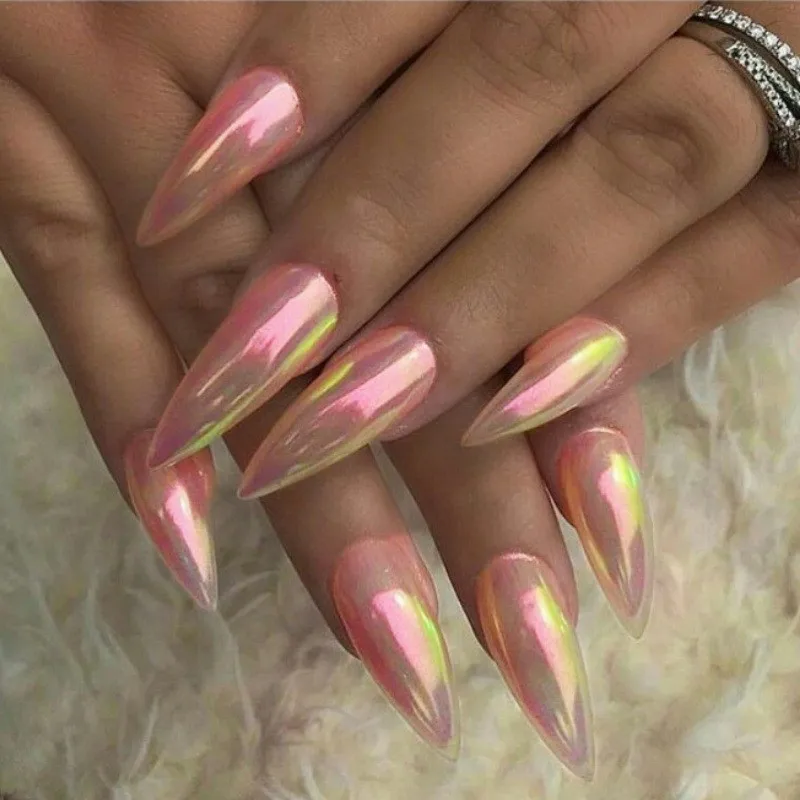 24 pzas Uñas postizas rojas brillantes con efecto ojo de gato, cobertura completa, color nude, forma de almendra, con adornos removibles 6