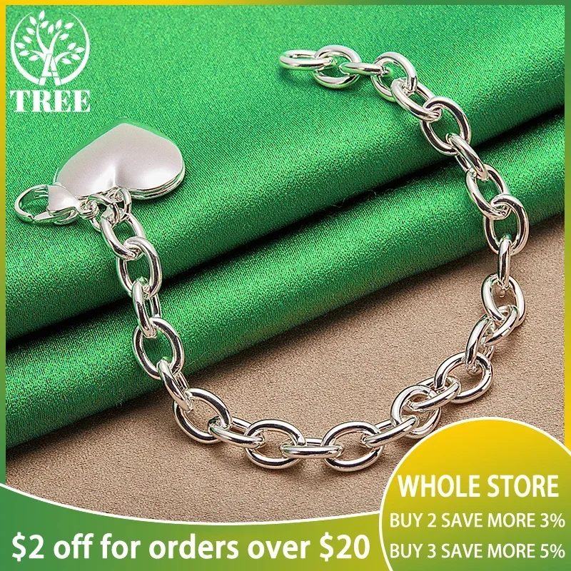 

Nice 925 Sterling Silver Smooth Heart Photo Frame Chain Bracelets For Women's Wedding Party Fashion Jewelry Gifts Accessories