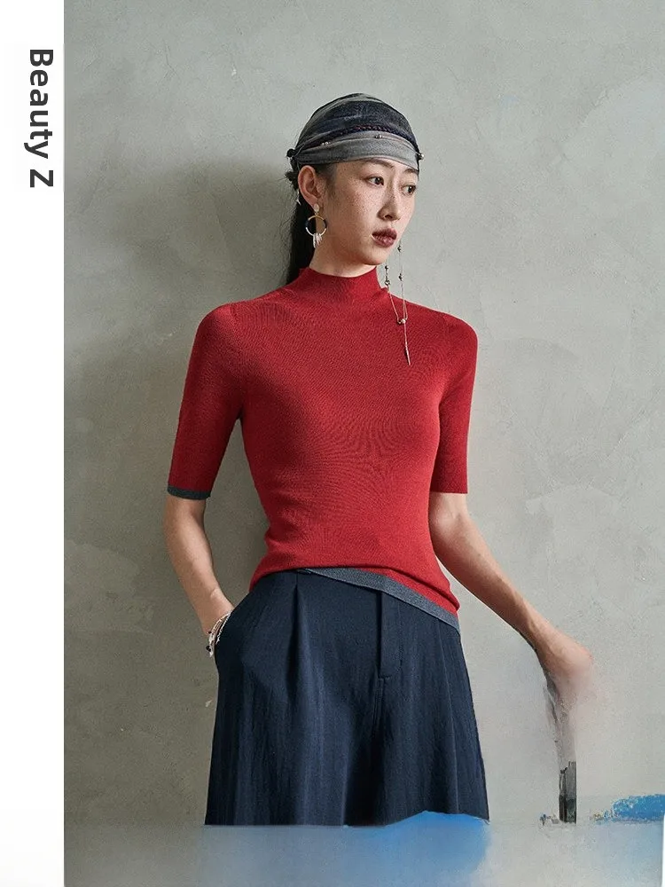 

Женский трикотажный топ из смесовой шерсти с рукавом до локтя, повседневный, модный, весенние новинки