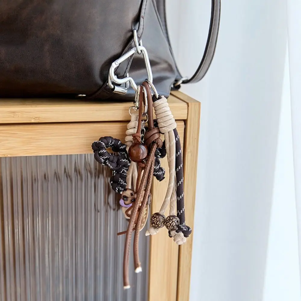 

Acrylic Beaded Mobile Phone Lanyards Maillard Beads Handmaking Woven Ropes Car Keychain Racket Y2k Braided Rope Keyring