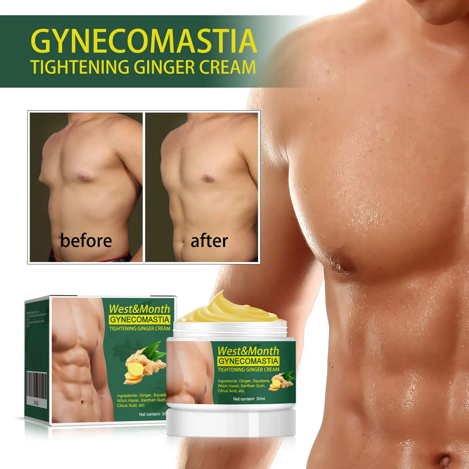 Gynecomastia Tightening Ginger Cream Weight Loss Cream Abdominal Muscle Fat Reduction Cream Fat Burning Cream For Men Women 30ml