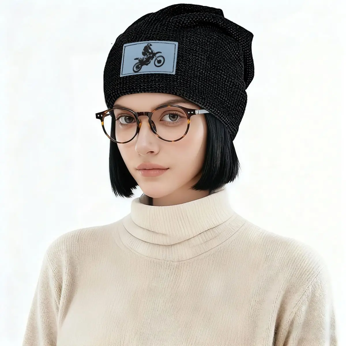 Moto X Dirt Bike Monotone Vector Art Warm Fleece-Lined Cap Fashion Bonnet Hat Autumn Winter Outdoor Beanies Hats