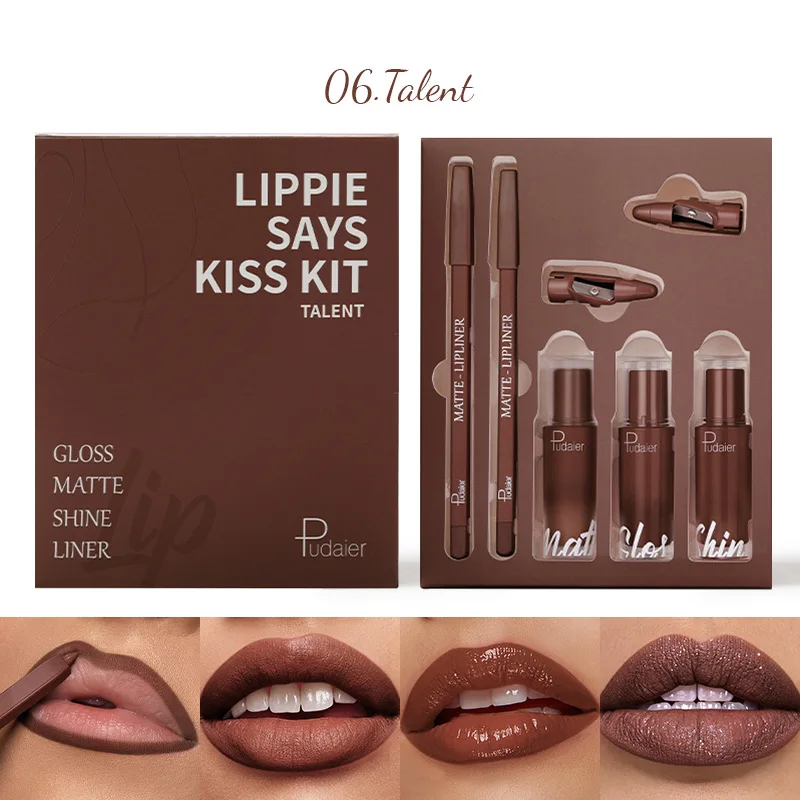 2 lip liner 3 lip glaze lip set matte water pearl long-lasting waterproof non-stick cup lipstick five-piece gift box
