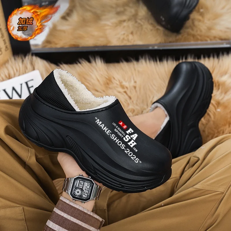 

Winter Men's Warm House Slippers Thick Sole Cotton Slides Waterproof Indoor Clog Outdoor Warm Shoes Snow Boots Plush Warm Boots