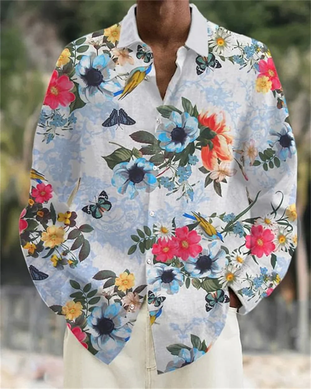 Men's 10 Color Natural Plant Flowers 3D Print Short Sleeve Lapel Hawaii Beach Party Lightweight Breathable Casual Shirt Outer