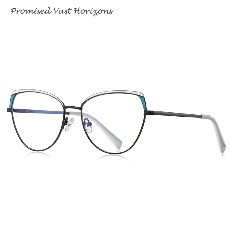 2025 Trend Sopracciglio Nero Rosso Rosa Vernice Metallo Versatile Montatura per lenti ottiche Plano Anti luce blu Blocco Occhiali da vista da donna