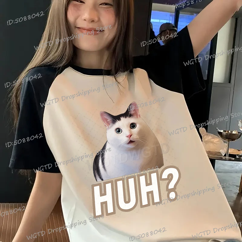

HUH Cat Funny Meme T Shirt Girls Boys Cartoon Cotton Casual Tshirts Harajuku Raglan Short Sleeve High Quality Summer Streetwear