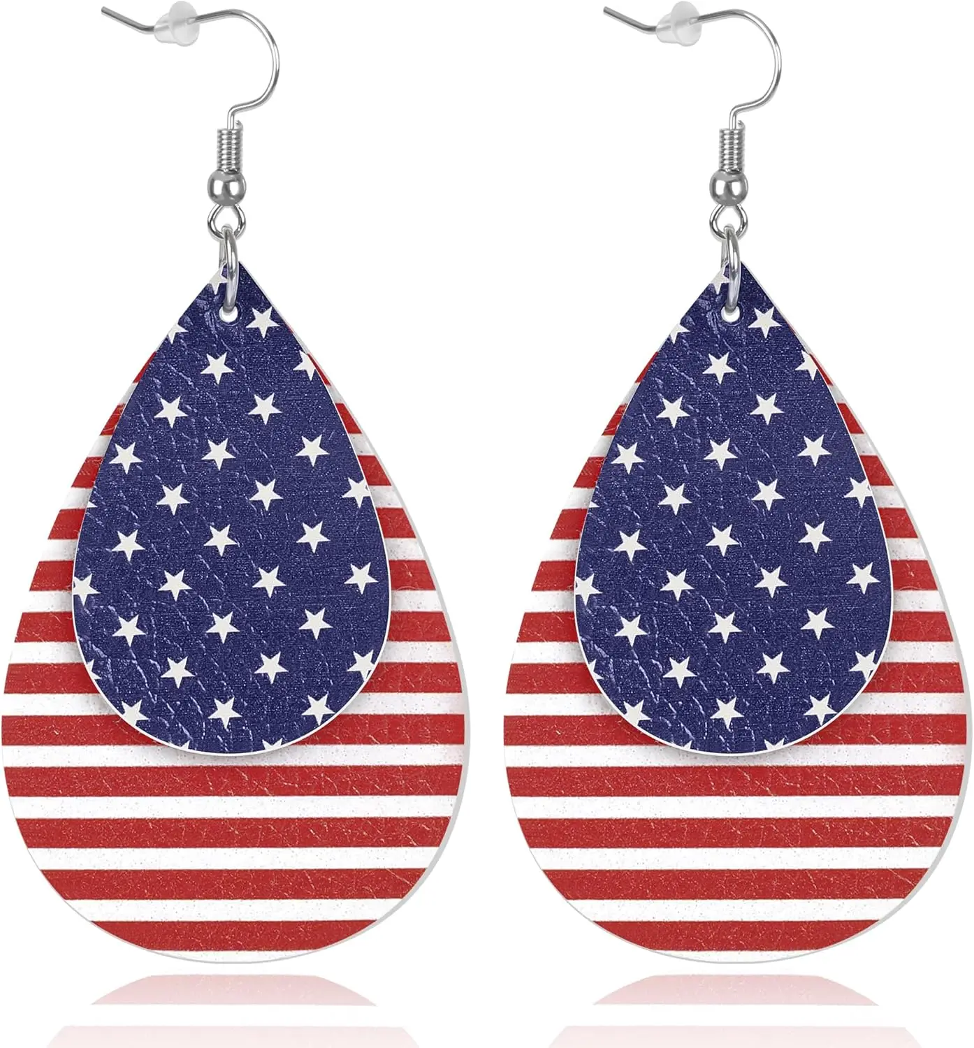 

USA 4th of July Teardrop Earrings, Leather Surface, Patriotic Accessory